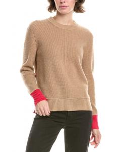 Форте Кашемир Свитер с контрастной отделкой Forte Cashmere, коричневый