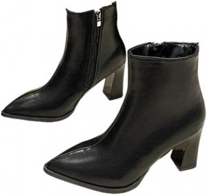 Женские зимние ботильоны до щиколотки с теплой подкладкой, квадратным каблуком 8,5 см, молнией, повседневные и нарядные туфли Generic, Black