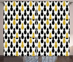 Желто-черная штора в деревенском стиле ABAKUHAUS, экзотическая еда, универсальные ленточные шторы для гостиной с петлями и крючками, 280 x 225 см, коричнево-желтый с черным Abakuhaus