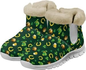 Женские зимние сапоги JoyLamoria с принтом Санта-Клауса и оленей, синие с снежинками, теплые пушистые ботинки для прогулок, утепленные, с противоскользящей подошвой для улицы