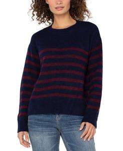 Женский свитер с длинными рукавами, круглым вырезом и приспущенными плечами Liverpool Los Angeles, Burgundy/Navy Stripe