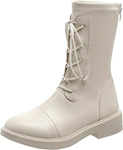 CsgrFagr Fashion Женские ботинки из искусственной кожи однотонные Осенние с толстой подошвой и квадратным каблуком (Черные, 7.5)