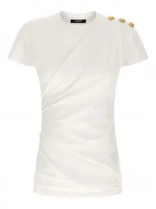 Драпированная футболка с отделкой пуговицами Balmain, белый