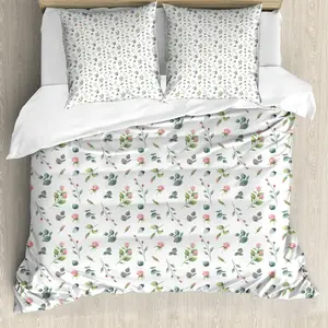 Комплект постельного белья ABAKUHAUS с цветочным рисунком, акварельным рисунком листьев розы, защита от клещей, подходит для аллергиков, с наволочкой, 155 см x 220 см - 80 x 80 см, лаврово-зеленый с белым Abakuhaus