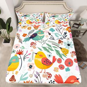 Erosebridal Комплект постельного белья Kawaii Bird с мультяшными животными и цветочным принтом для детей, Multi 24