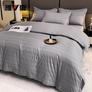 Yalu Комплект постельного белья 2.2 м, 4 предмета, пододеяльник 220x240 см, серый, сатиновая лента