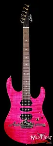 Suhr Custom Modern HSH с верхней декой из клена с рисунком, корпус и гриф из цельного красного дерева, накладка грифа из индийского палисандра, фуксийно-розовый, 7,40 фунтов