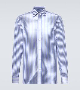 Полосатая хлопковая поплиновая рубашка Rubinacci, Striped White\Blue