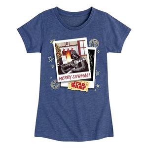 Футболка с новогодним принтом для девочек Star Wars, Heather Navy