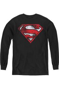 Футболка с длинным рукавом для подростков "Superman" - изношенный щит Gildan, черный