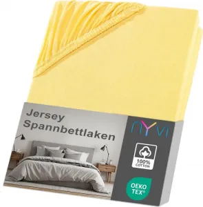 Простыня на резинке Джерси DreamScience 140x200 - 160x200 см, желтая, для матрасов высотой до 22 см - Мягкая и эластичная, эластичная по всему периметру, не требует глажки NYVI
