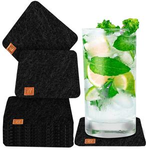 Стеклянные подставки под стаканы с кожаной этикеткой, набор из 10 штук Miqio Design, черный