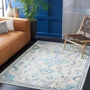 Ковер SAFAVIEH, 122 x 183 см, Madison Collection Teal/Beige MAD484J в стиле бохо-шик с медальонным узором, состаренный, без ворса, для гостиной, столовой, спальни