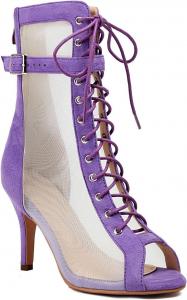Женские танцевальные сапожки на шпильке с сеткой, открытым носком, гладиаторского стиля, с задней молнией, дышащие, высокие на щиколотку, летние уличные нескользящие сандалии для платьев SIYAKE, Purple