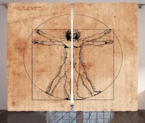 Штора в деревенском стиле Анатомия от ABAKUHAUS, изображение человека, присборенная штора из тесьмы с петлями и крючками, 280 x 225 см, сепия Abakuhaus