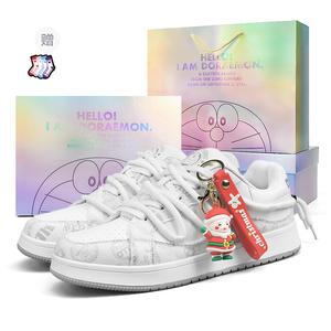 Doraemon Дораэмон, лимитированная коллекция, пухлые кроссовки низкие скейтерские унисекс винтажные белые (рождественская коллекция) [коробка] + модные носки