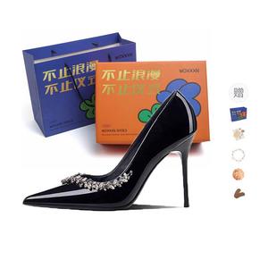 WOXXXN Тонкие каблуки на шпильке женские в подарочной коробке набор - черные 7 см [подарочный набор] + подарок, цвет Black 7CM[Gift Box Set]+Giveaway