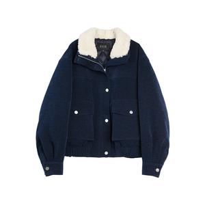 ELLE Вельветовая куртка Women's Navy Blue Stand Collar Moderate