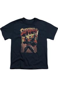 Футболка с принтом Superman Lift Up для детей с короткими рукавами Gildan, темно-синий