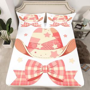 Erosebridal Детский комплект постельного белья Cowboy Hats, микрофибра с принтом звезд и бантов, бело-розовый, Beige Pink