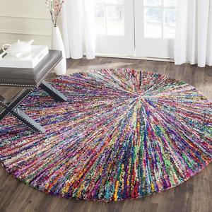 Ковер SAFAVIEH, 122 x 122 см, Nantucket Collection, круглый, Multi, ручной работы, бохо с абстрактным узором, хлопковый, подходит для помещений с высокой проходимостью в гостиной, спальне (NAN319A)