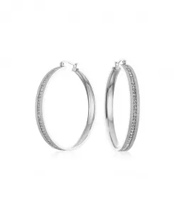 Круглые серьги-кольца с фианитами, большие, с матовой отделкой, с фианитами, позолоченные, нержавеющая сталь, диаметр 2 дюйма Bling Jewelry, grey