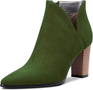 Демисезонные женские ботильоны DearOnly с острым носком, на толстом каблуке, замшевые, винтажные, классические, с молнией, каблук 3 дюйма, Olive Green