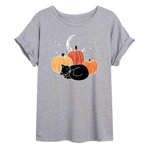 Детская футболка большого размера с рисунком Cat Sleeping By Pumpkins Licensed Character