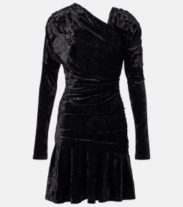 Асимметрильное плиссированное бархатное мини-платье Ganni, Black