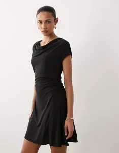Черное мини-платье из модала с короткими рукавами и рюшами ASOS DESIGN