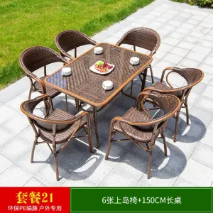 Комплект садовой мебели Green Water: 6 стульев, стол прямоугольный стеклянный, 150 см, (№21)