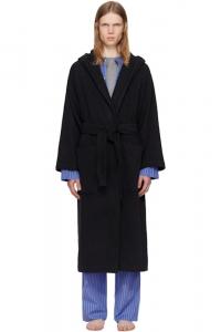 Черный махровый халат с капюшоном Tekla