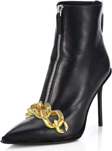 Женские ботильоны XYD с двойной молнией на щиколотке, золотой цепочкой, заостренным закрытым носком и высокими каблуками-стилетами, модные клубные ботинки