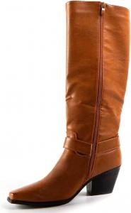 Женские сапоги YDN с квадратным мысом, широким каблуком, широкой голенью, сапоги до колена, с боковой молнией, пряжкой, в ковбойском стиле, для западной вечеринки, модная обувь, размер 37-48, Braun