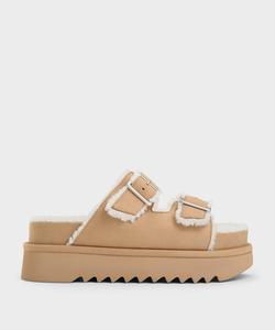Сандалии на платформе с меховой подкладкой Charles & Keith, цвет Beige