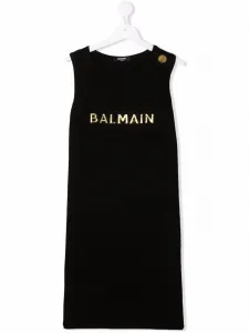 Платье без рукавов с логотипом Balmain Kids, черный