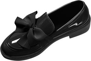 Женские лоферы на среднем клиновидном каблуке, с круглым носком, из искусственной кожи, с низким вырезом, без шнурков, повседневные милые лоферы с бантом Generic, Black