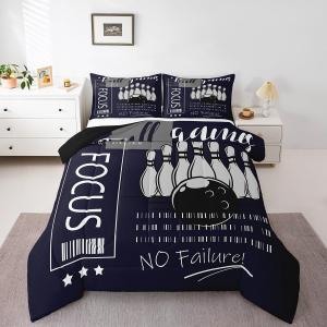 Erosebridal Комплект постельного белья Bowling Sports Themed для детей и подростков, темно-синий с белым, тематика боулинг и спортивные игры, Dark Blue White