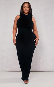 PrettyLittleThing Плюс черное платье мидакси с высоким воротником