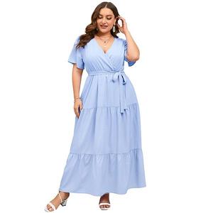 Женское платье макси с рюшами и V-образным вырезом Elitechoice, Light Blue