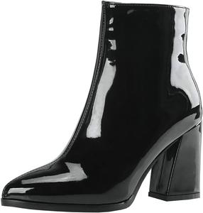 Женские ботильоны Trendenzy с массивным каблуком, заостренным носком, на щиколотке, из лакированной кожи с молнией, Black