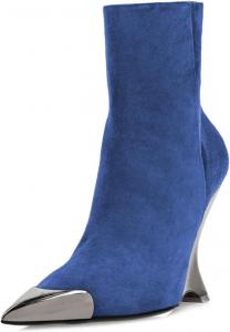 Женские металлические ботильоны FOWT с заостренным носком, боковой молнией, специальным клиновидным высоким каблуком, короткие стильные ботинки для вечеринок и повседневной носки, размер 4-16 US, Blue