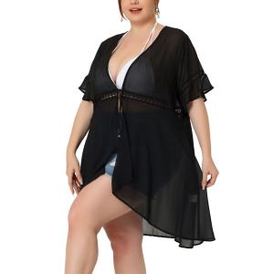 Женские летние прозрачные свитера больших размеров с короткими рукавами, мягкие свободные летние кардиганы для отпуска, большие размеры Agnes Orinda, черный