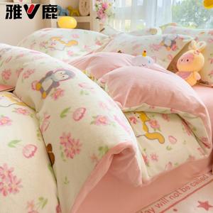 Yalu Комплект постельного белья из 4 предметов (пододеяльник 200х230 см, простыня на резинке 150 см), вельвет, флис, утепленный, цвет Flower Encounter