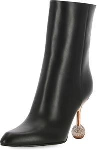 Женские стильные ботильоны FOWT с заклепками и стразами, на высоком каблуке, с заостренным носком и боковой молнией, модные для вечеринок и повседневной носки, размер 4-16 US, Black