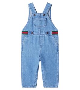 Детские джинсовые комбинезоны Baby Web Stripe Gucci Kids, Light Blue/Mix