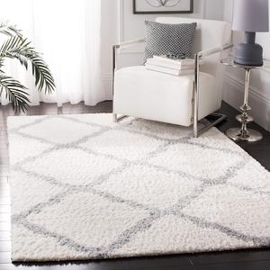 Ковер SAFAVIEH, 183 x 275 см, Parma Shag Collection, Cream & Grey, дизайн Moroccan Trellis, без линьки и простой в уходе, идеален для помещений с высокой проходимостью в гостиной, спальне (PMA521A)