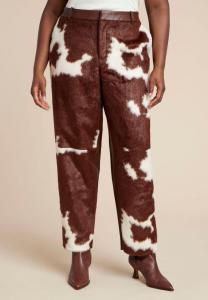 Женские брюки больших размеров из искусственной коровьей кожи ELOQUII, Brown cow hide