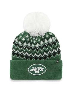 Женская зеленая вязаная шапка New York Jets Elsa с манжетами и помпоном '47 Brand