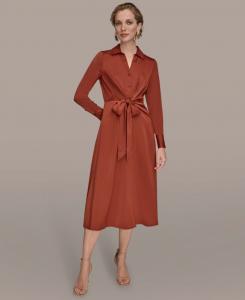 Женское платье-рубашка с завязками спереди Donna Karan New York, Cinnabar